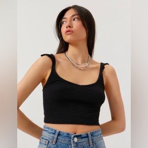 urban outfitters black ruffle shoulder tank